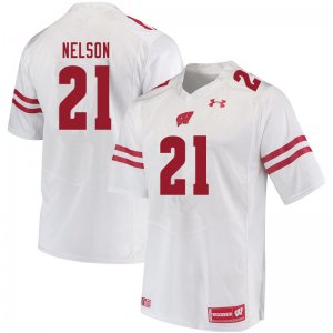 Men's Wisconsin Badgers NCAA #21 Cooper Nelson White Authentic Under Armour Stitched College Football Jersey LV31X75VX